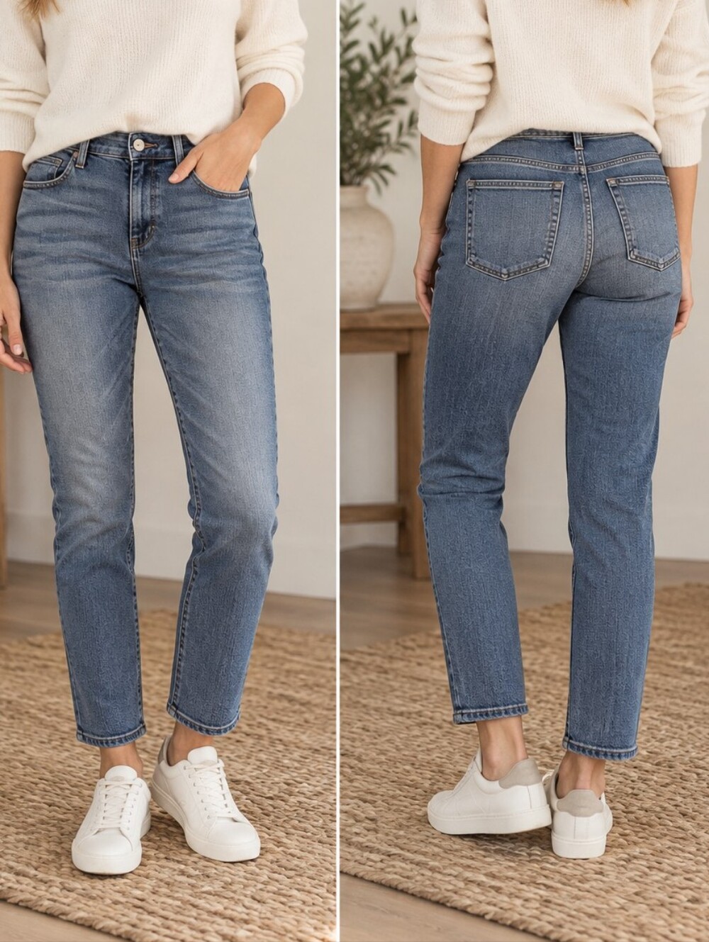 Eileen Fisher Organic Cotton Stretch Slim Straight Jeans Size 8 Medium Wash